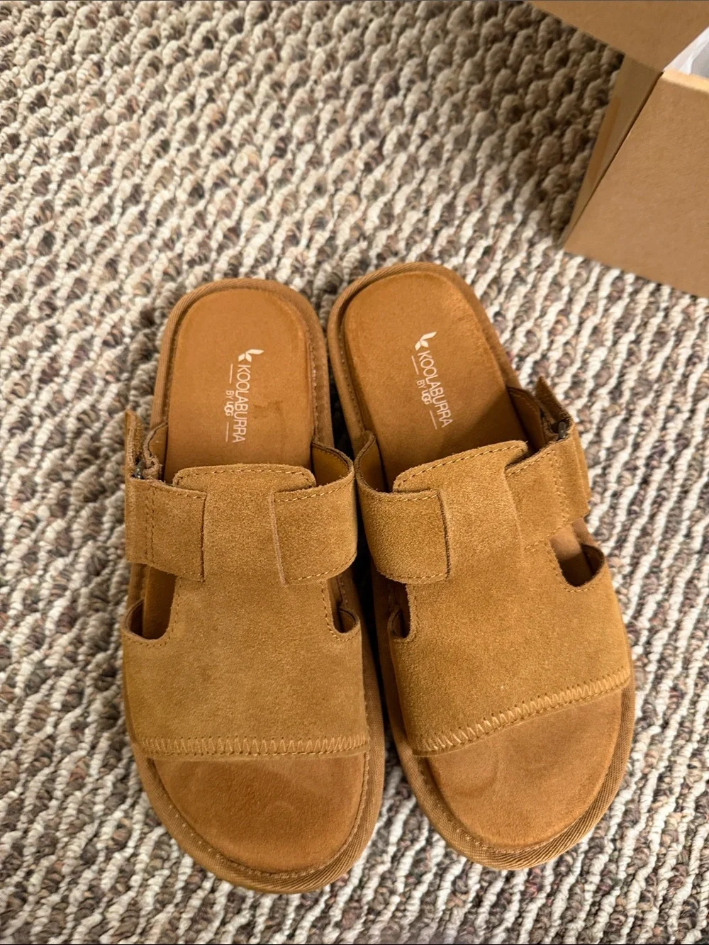 Koolaburra by UGG Chestnut Suede Platform Slide Sandals size 6, new in box